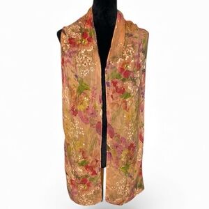 Vintage Tianello Hand Painted Floral Scarf Made in the USA 72”X 9.5”